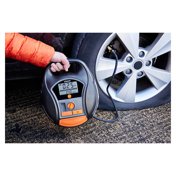 Dækkompressor genopladelig, autostop, digitalt display - Osram