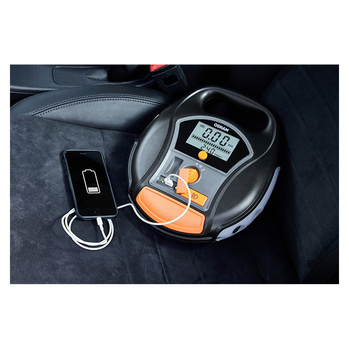 Dækkompressor genopladelig, autostop, digitalt display - Osram