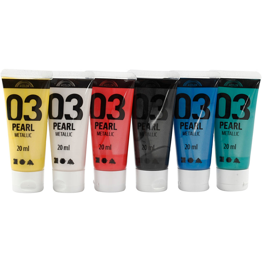 Akrylmaling Metallic - 6 x 20 ml i standardfarver