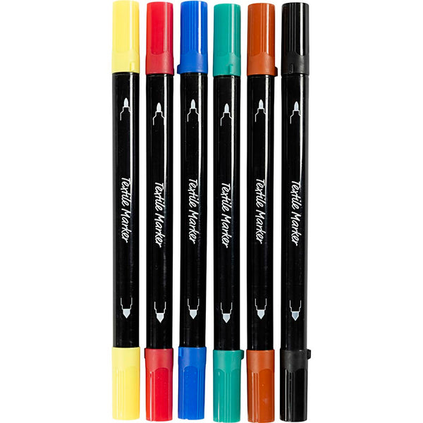 Tekstiltusch, streg 2,3+3,6 mm, standardfarver, 6 stk./ 1 pk.