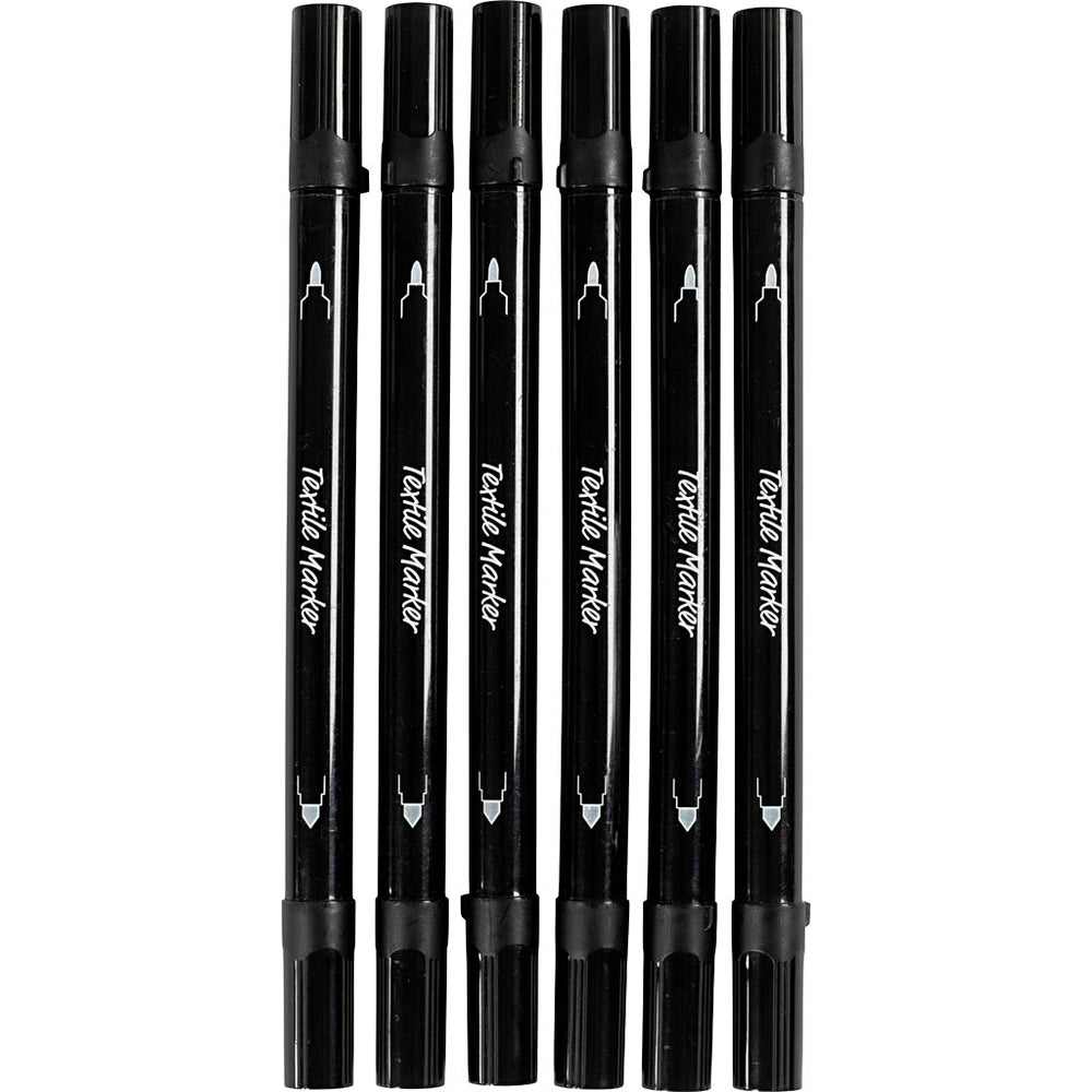 Tekstiltusch, streg 2,3+3,6 mm, sort, 6 stk./ 1 pk.