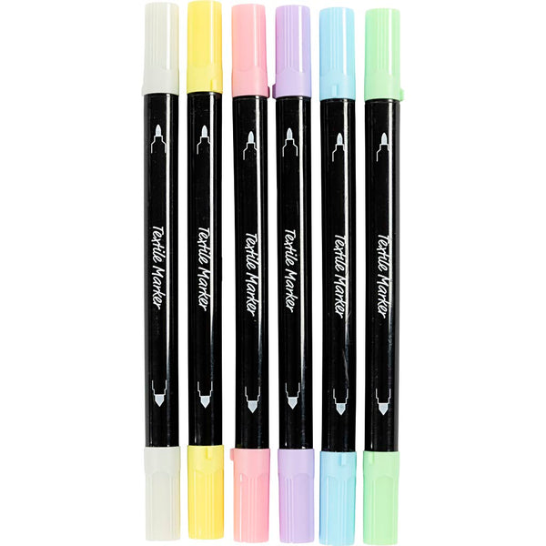 Tekstiltusch, streg 2,3+3,6 mm, pastelfarver, 6 stk./ 1 pk.