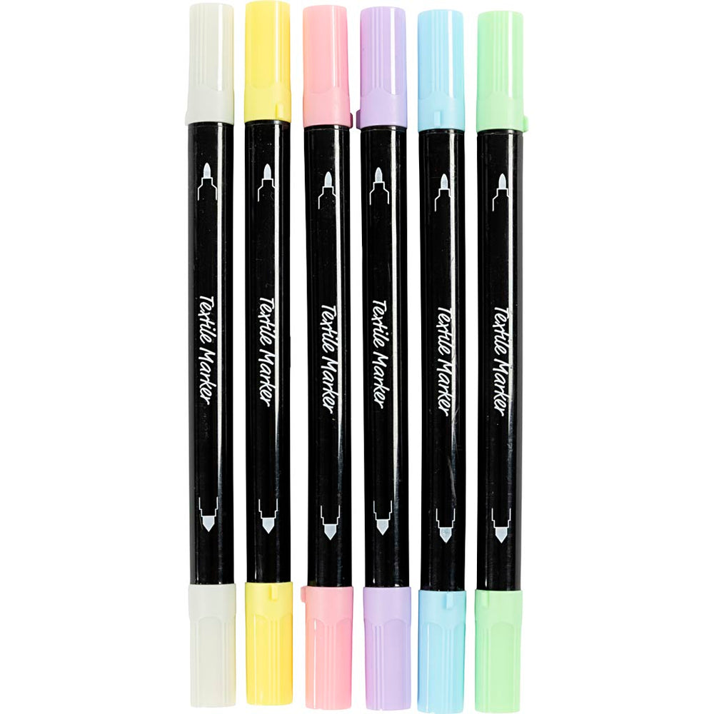Tekstiltusch, streg 2,3+3,6 mm, pastelfarver, 6 stk./ 1 pk.