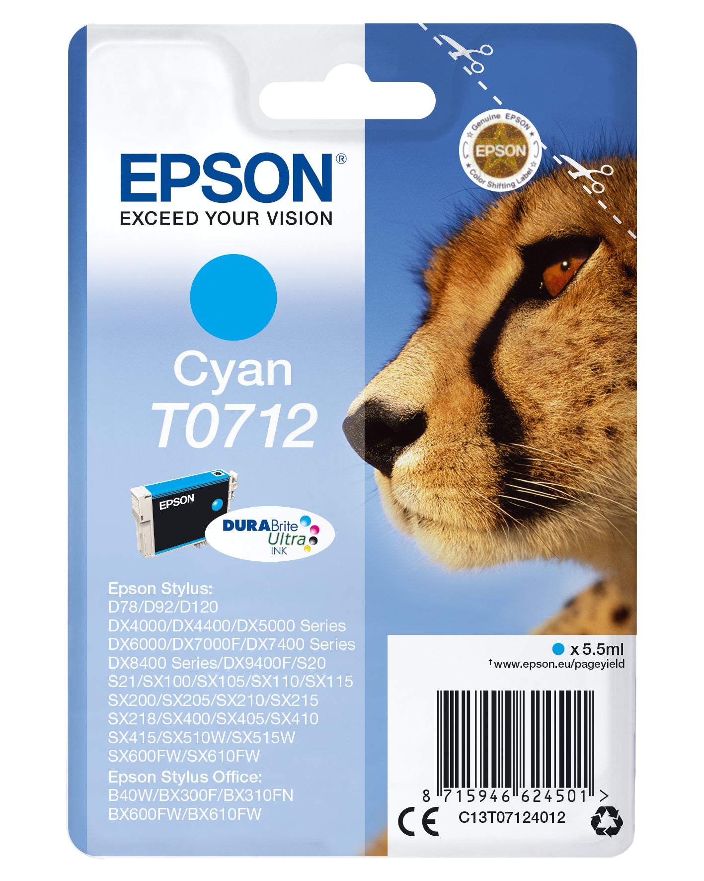 Epson T0712 Cyan Blæk C13T07124012