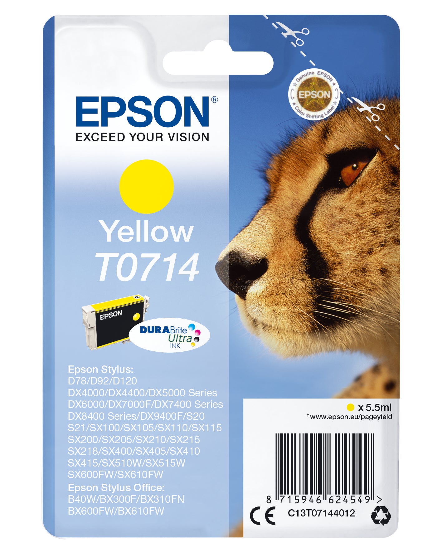 Epson T0714 Gul 415 sider Blæk C13T07144012