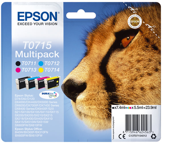 Epson T0715 Multipack Sort Gul Cyan Magenta Blæk C13T07154012