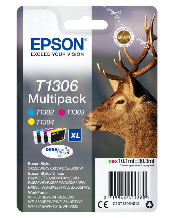 Epson T1306 Multipack Gul Cyan Magenta Blæk C13T13064022