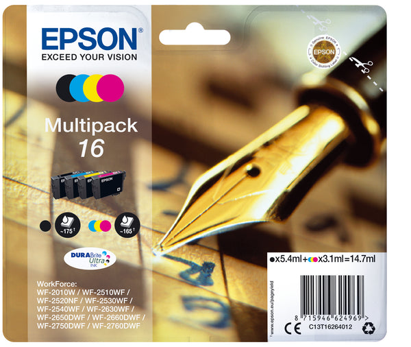 Epson 16 Multipack Sort Gul Cyan Magenta Blæk C13T16264012
