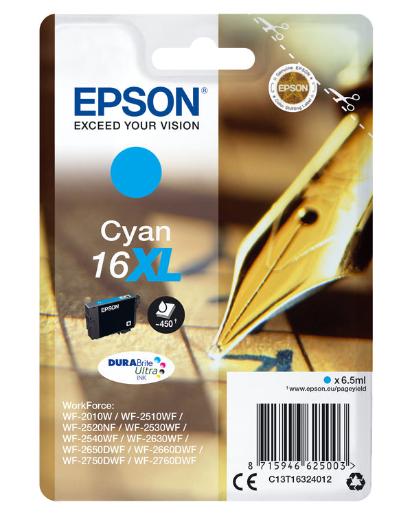 Epson 16XL Cyan 450 sider Blæk C13T16324012