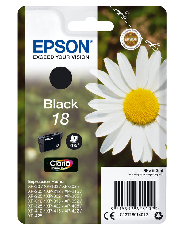 Epson 18 Sort 175 sider Blæk C13T18014012