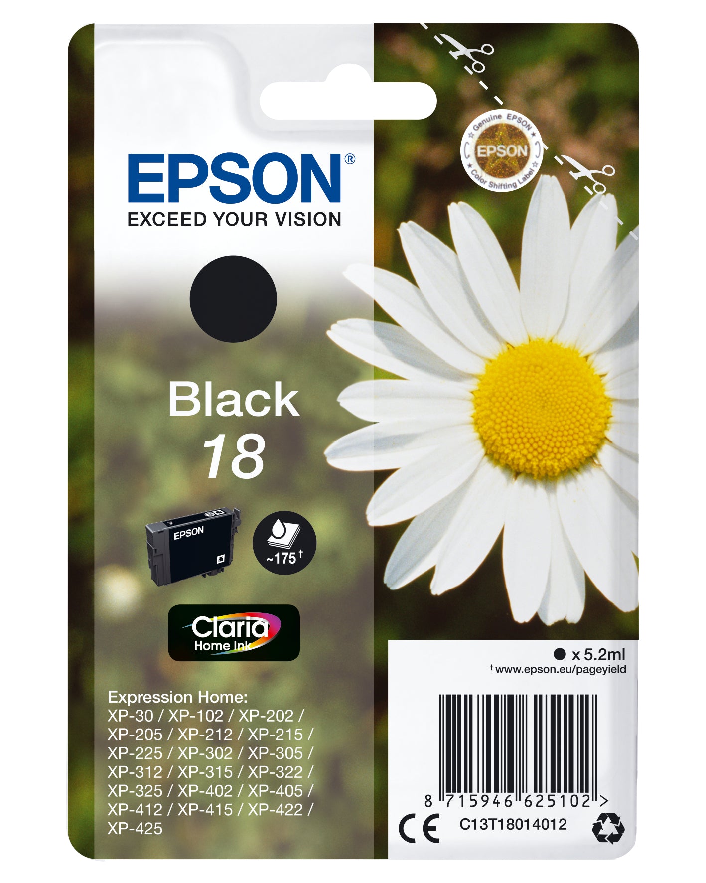 Epson 18 Sort 175 sider Blæk C13T18014012