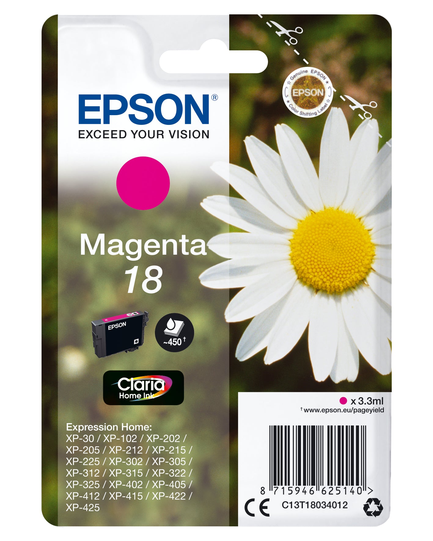 Epson 18 Magenta 180 sider Blæk C13T18034012