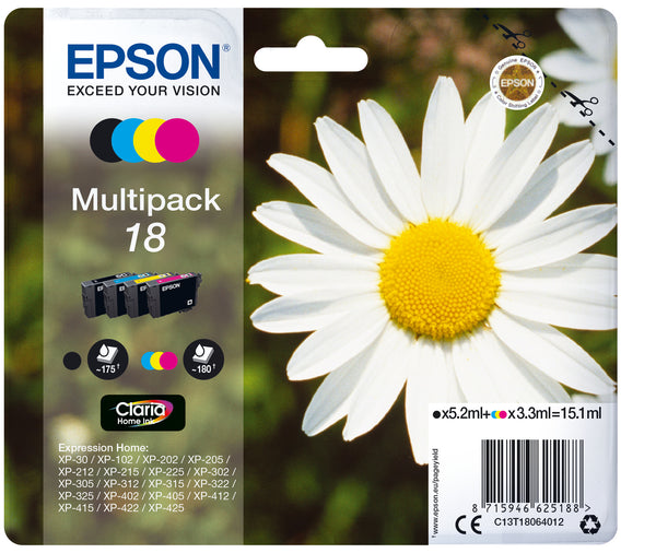 Epson 18 Multipack Sort Gul Cyan Magenta Blæk C13T18064012