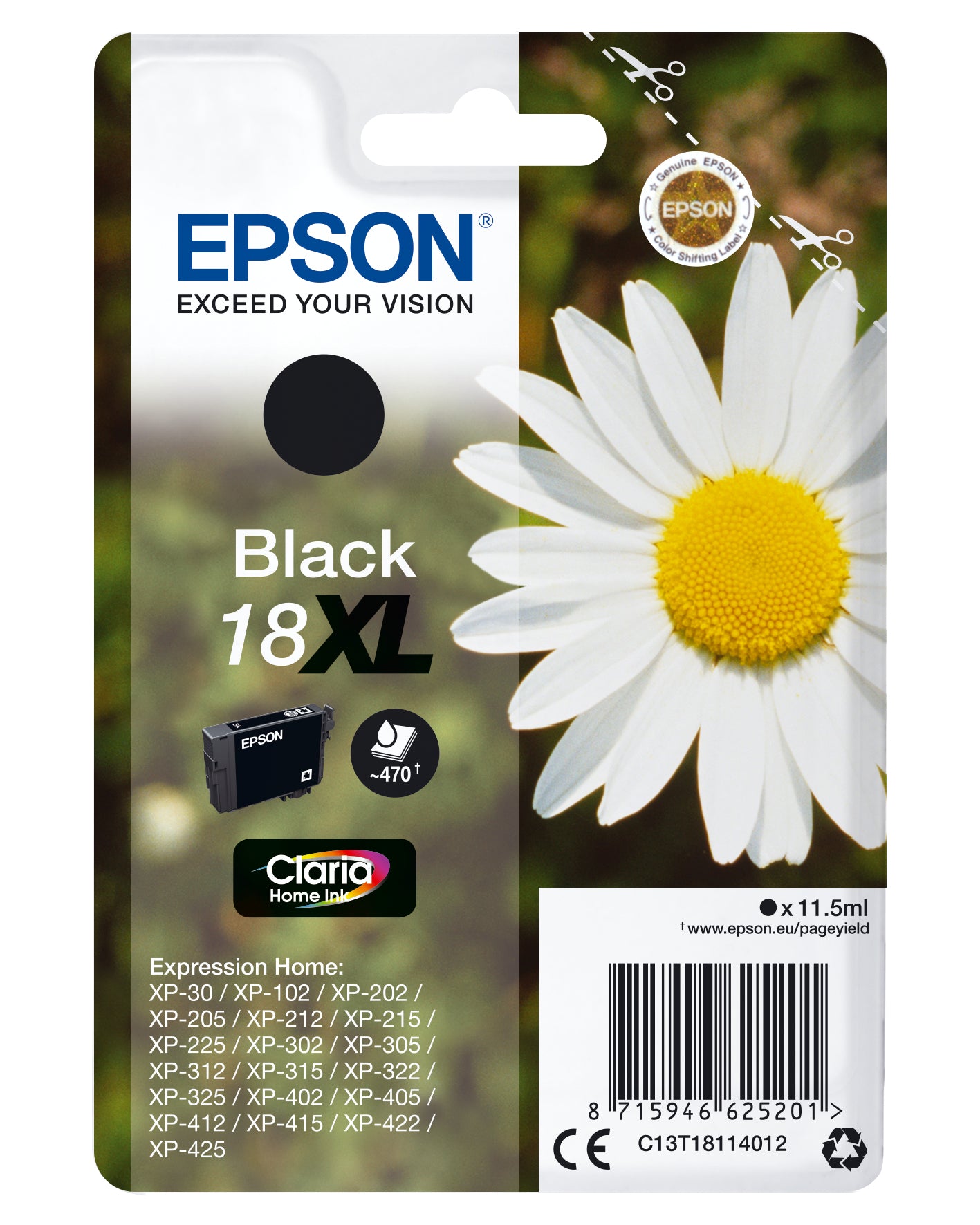 Epson 18XL Sort 470 sider Blæk C13T18114012