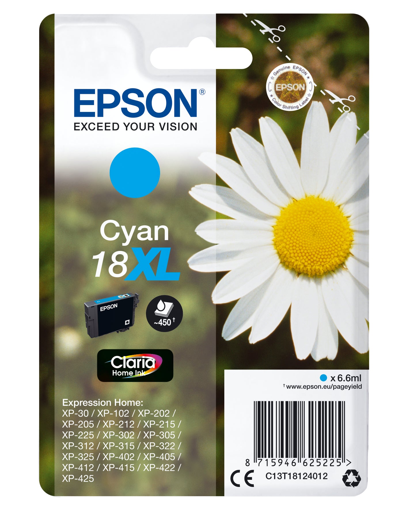 Epson 18XL Cyan 450 sider Blæk C13T18124012
