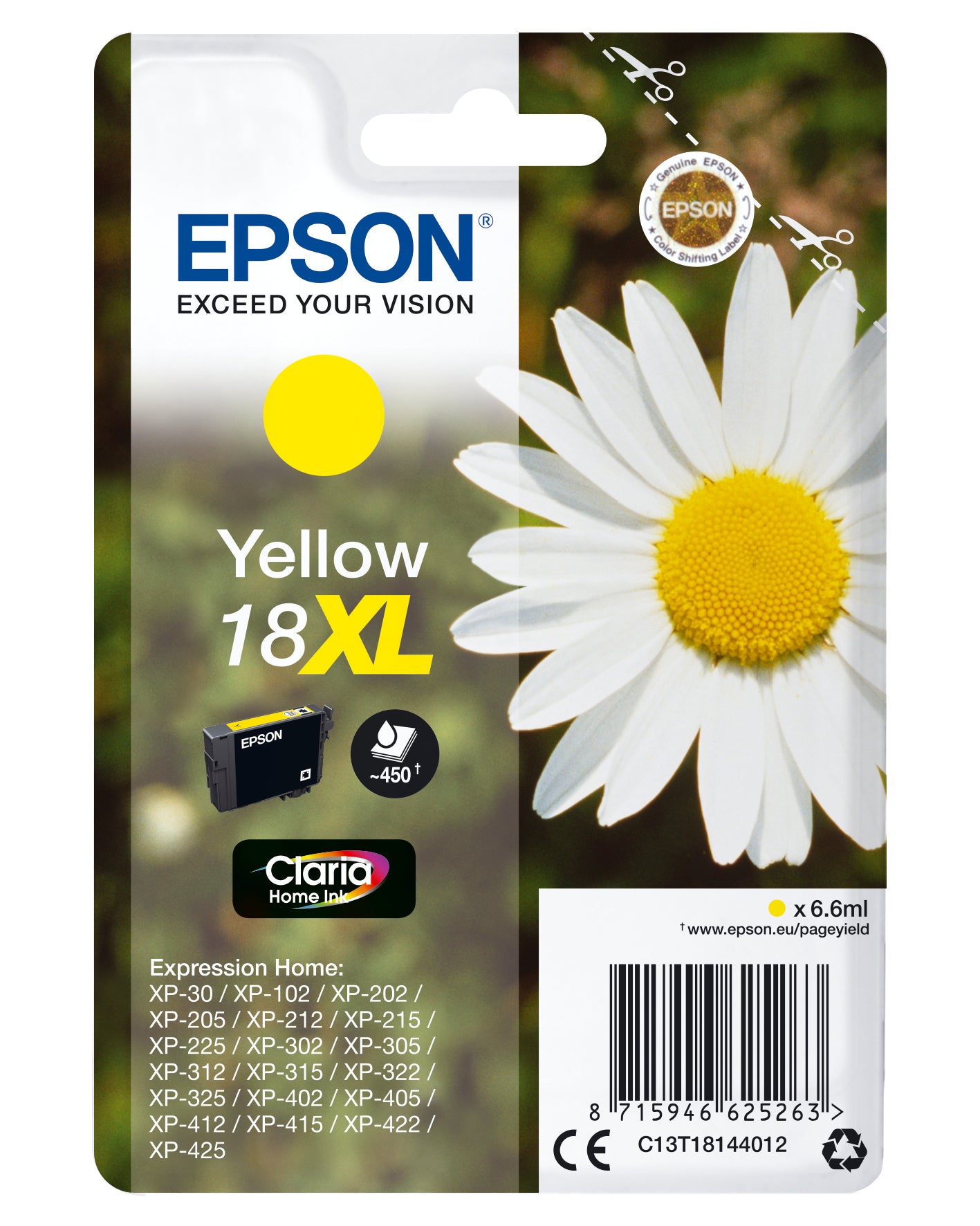 Epson 18XL Gul 450 sider Blæk C13T18144012