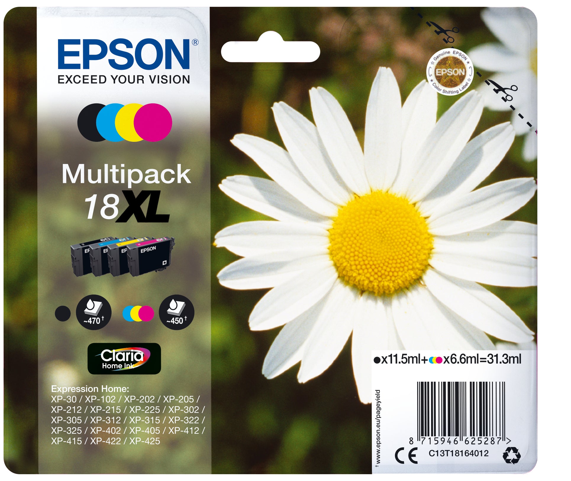 Epson 18XL Sort Gul Cyan Magenta Blæk C13T18164012