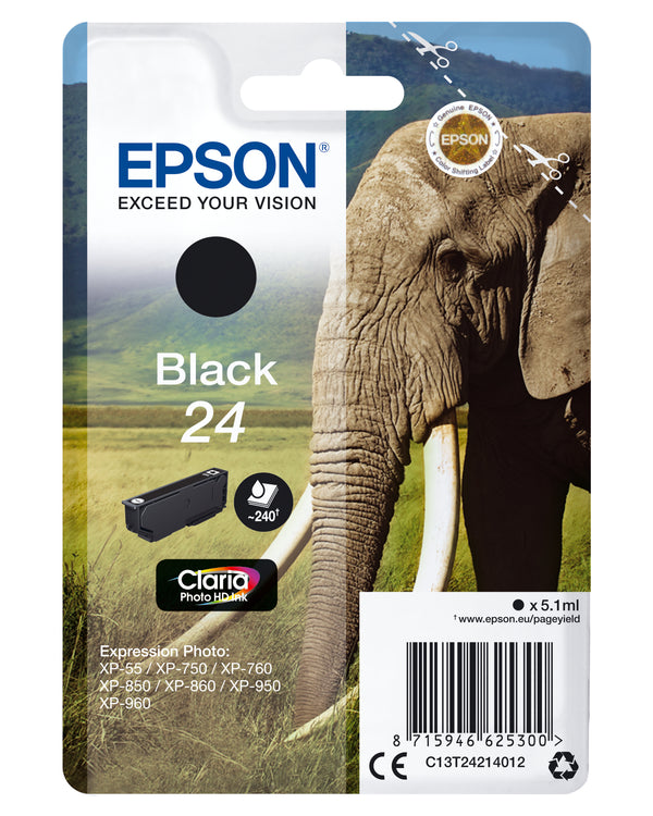 Epson 24 Sort Blæk C13T24214022