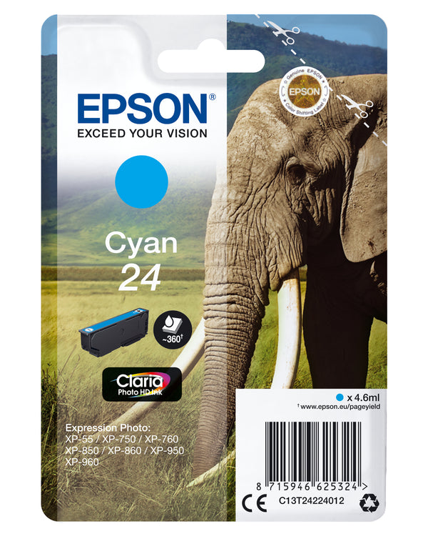 Epson 24 Cyan 360 sider Blæk C13T24224012