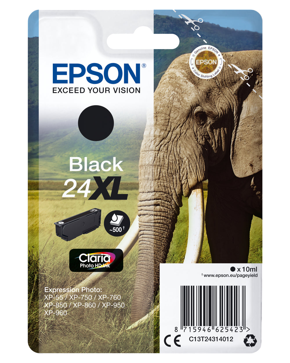 Epson 24XL Sort 500 sider Blæk C13T24314012