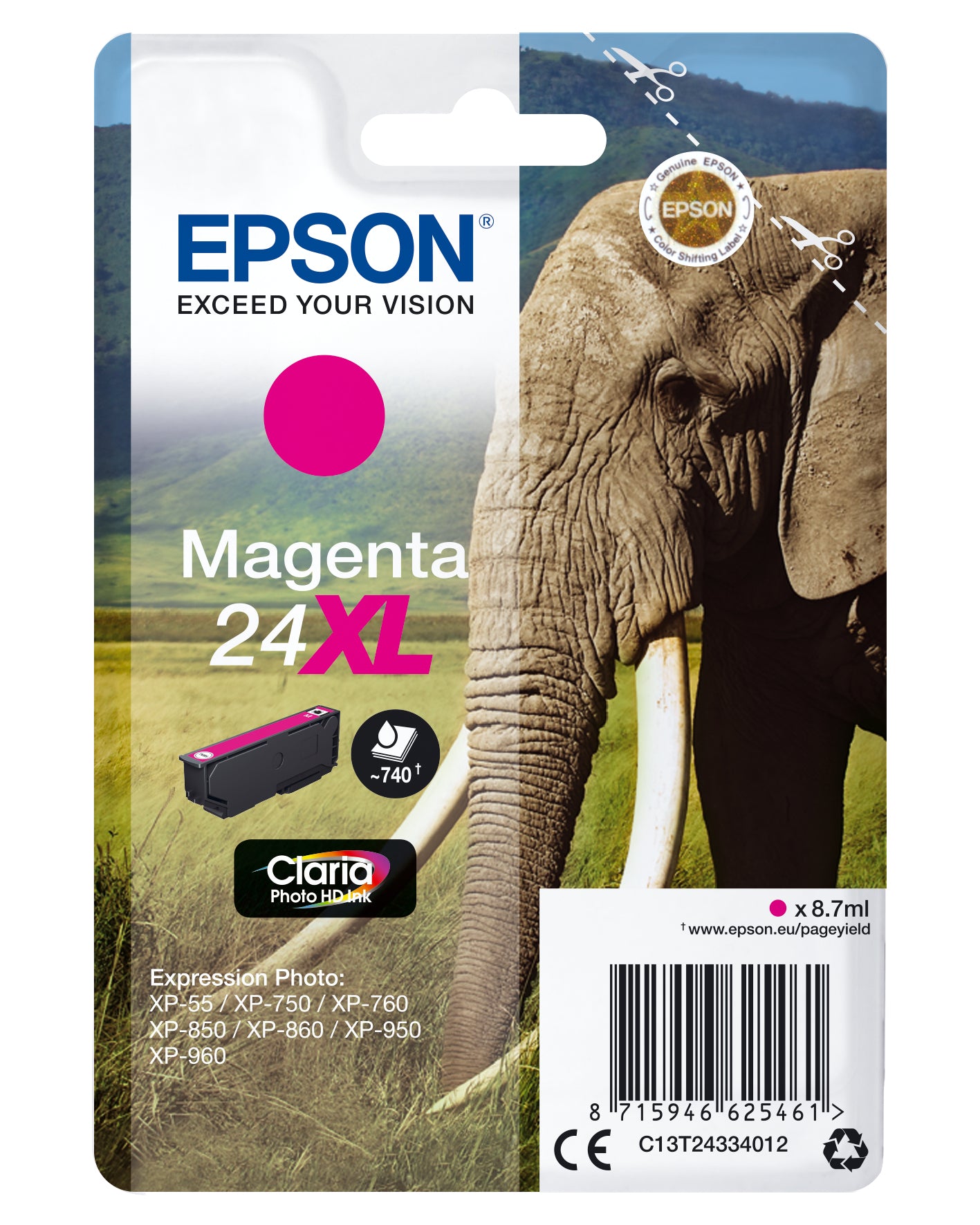 Epson 24XL Magenta 740 sider Blæk C13T24334012
