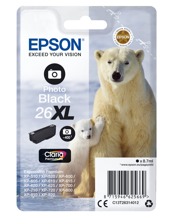 Epson 26XL Foto-sort 400 sider Blæk C13T26314012