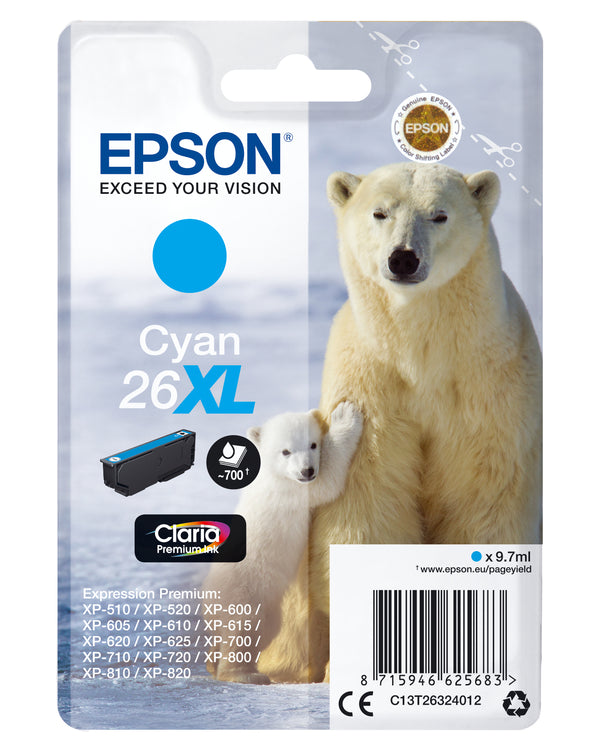 Epson 26XL Cyan 700 sider Blæk C13T26324012
