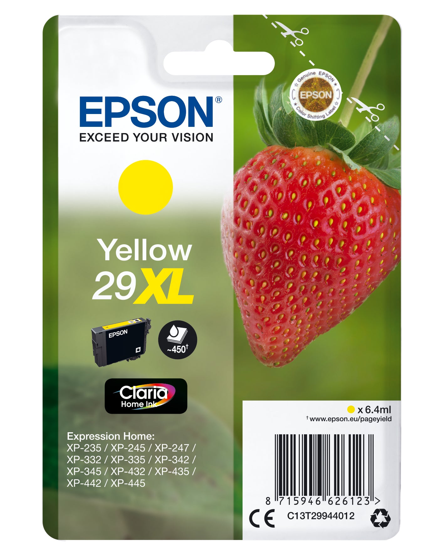Epson 29XL Gul 450 sider Blæk C13T29944012