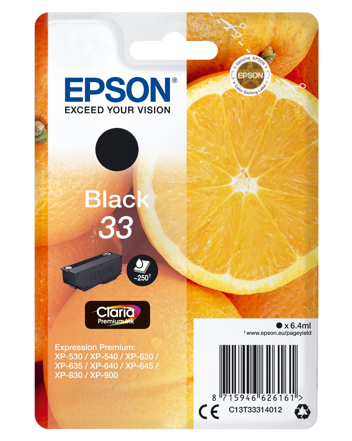 Epson 33 Sort 250 sider Blæk C13T33314012
