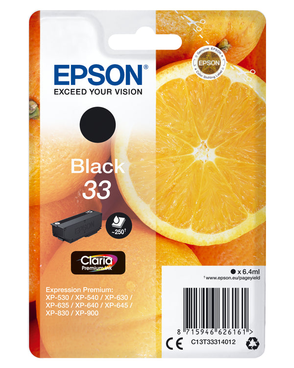Epson 33 Sort 250 sider Blæk C13T33314012