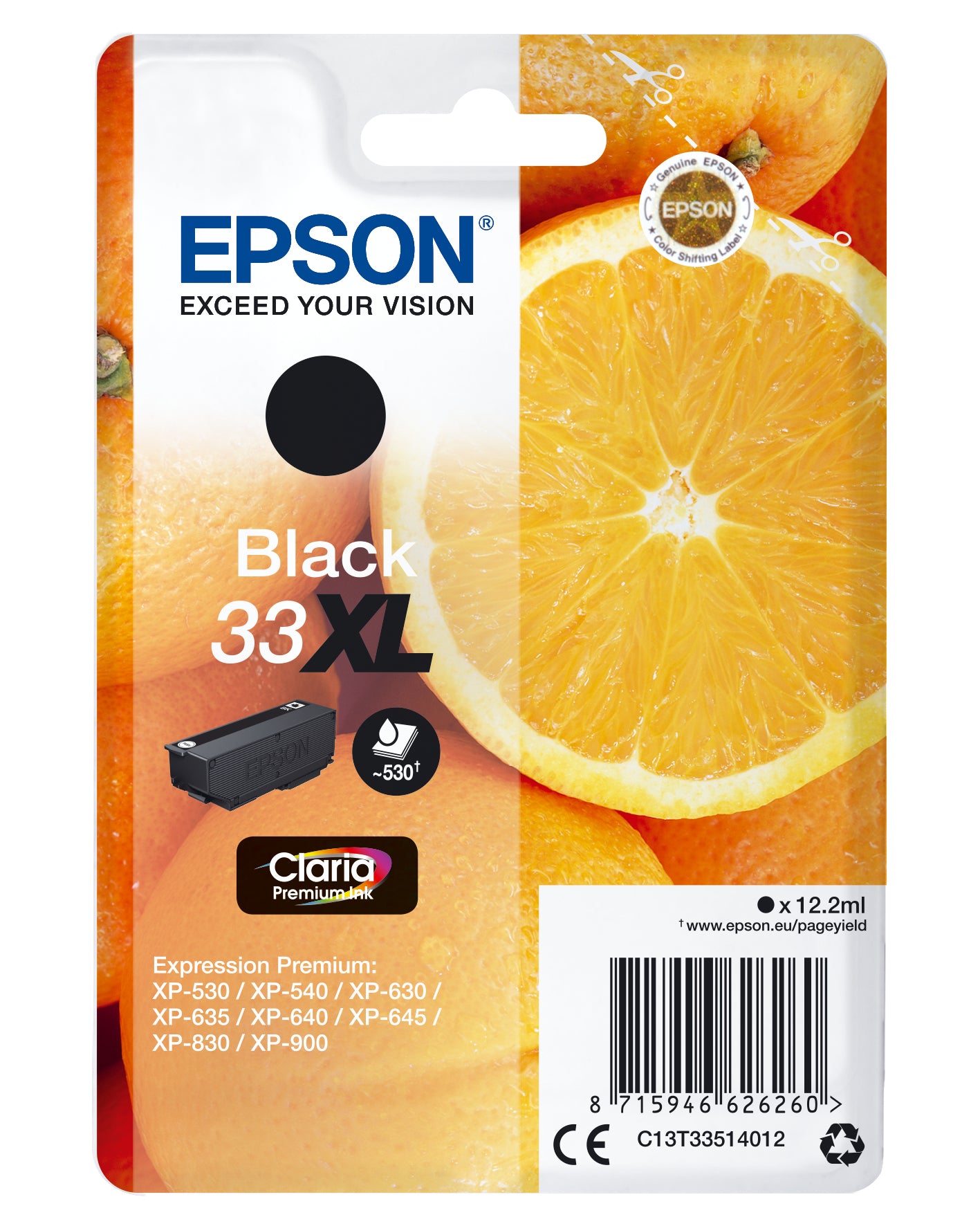 Epson 33XL Sort 530 sider Blæk C13T33514012