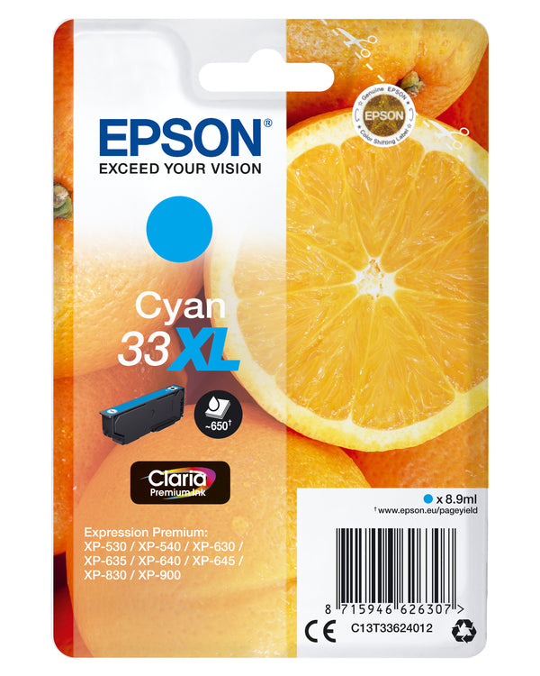Epson 33XL Cyan 650 sider Blæk C13T33624012