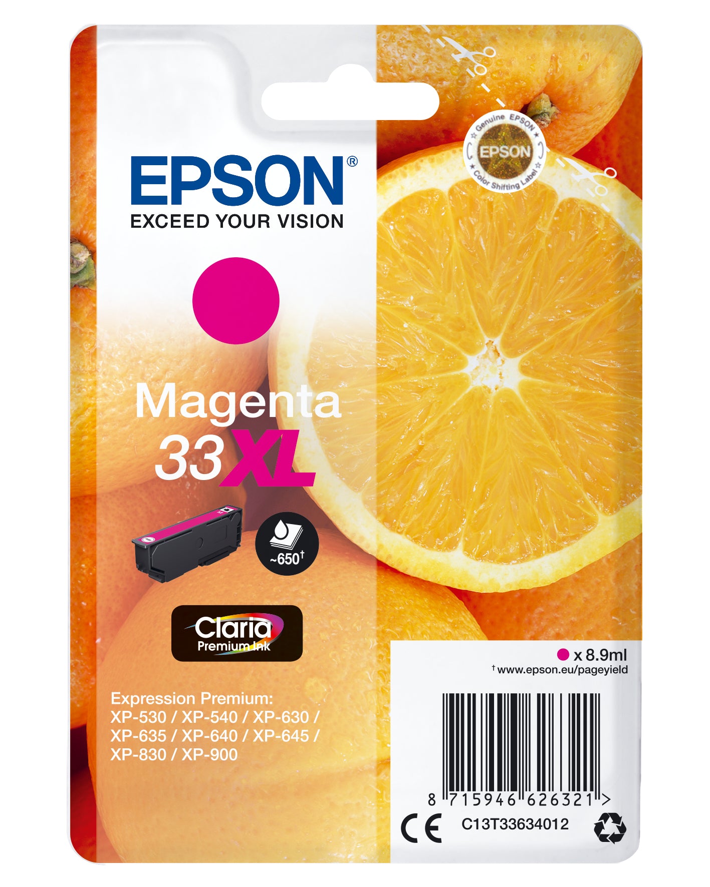 Epson 33XL Magenta 650 sider Blæk C13T33634012