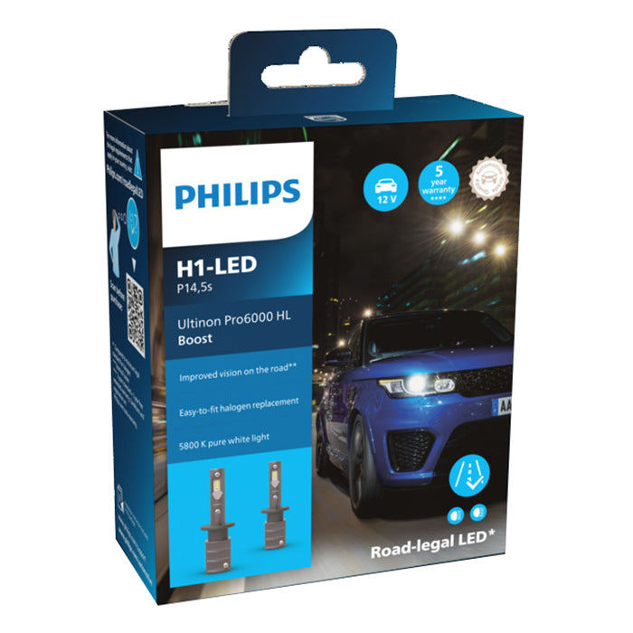 LED H1-forlygtepærer Ultinon Pro6000 Boost ECE godkendt - Philips