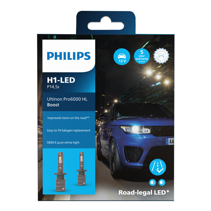 LED H1-forlygtepærer Ultinon Pro6000 Boost ECE godkendt - Philips