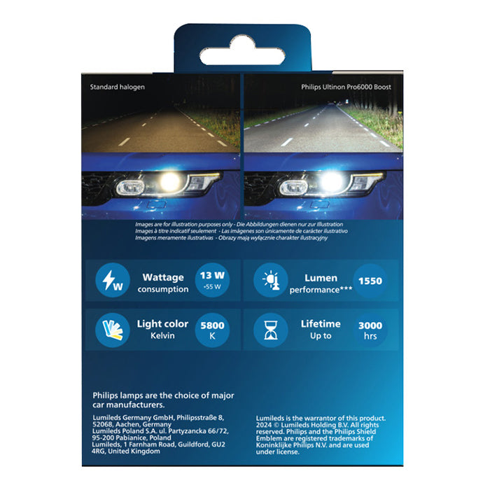 LED H1-forlygtepærer Ultinon Pro6000 Boost ECE godkendt - Philips