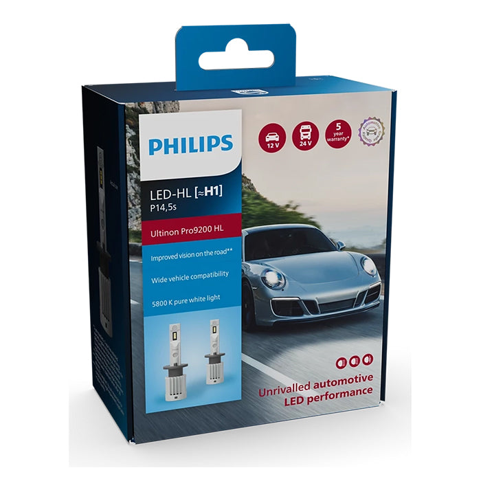 LED H1 forlygtepærer 12/24V - Ultinon Pro9200 sæt, Philips