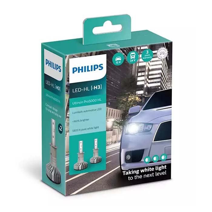 LED H3 12/24V kompakt pære 5800K 2-pak - Philips