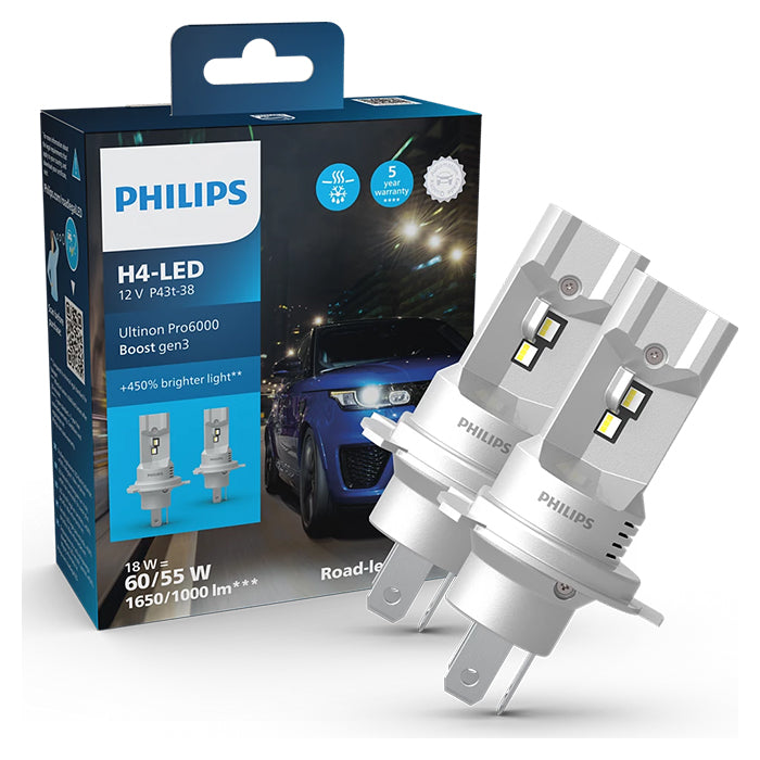 Philips Ultinon Pro6000 Boost LED H4 ECE +450% - Sæt