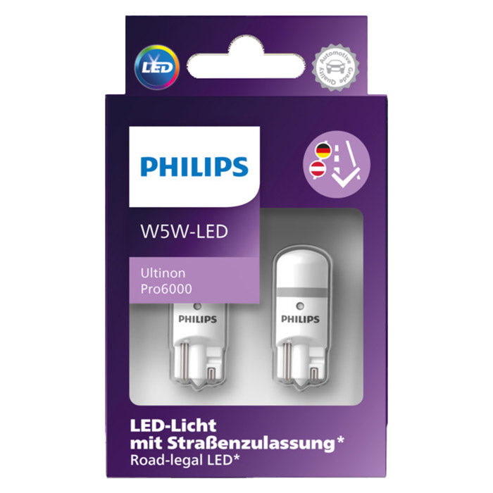 Philips Ultinon Pro6000 6000K W5W ECE godkendt - Sæt