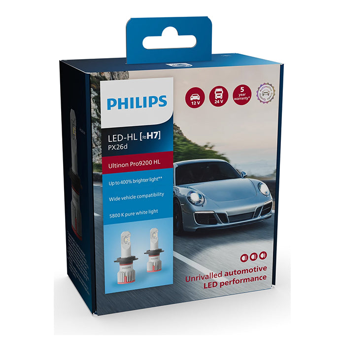 LED H7 forlygtepærer 12/24V, kompakte, hvidt lys 5800K, sæt - Philips