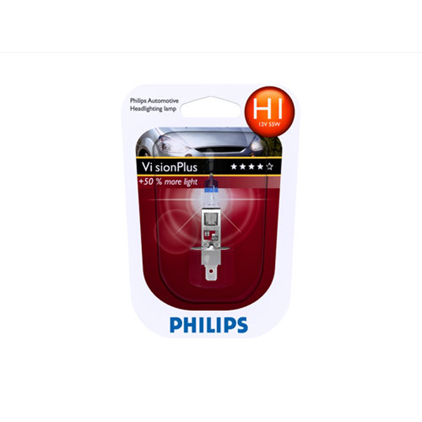 Halogen H1 55W 12V - ekstra lys og længere rækkevidde, 1 stk. Philips