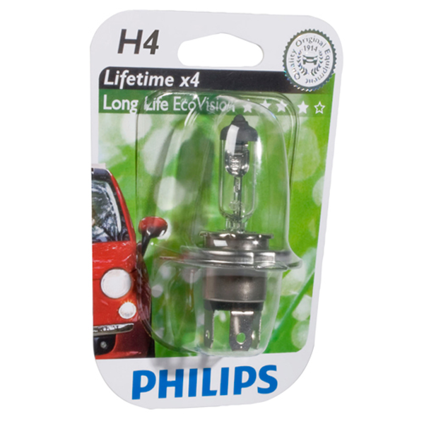 Halogen H4 60/55W 12V Longlife EcoVision lang levetid - Philips