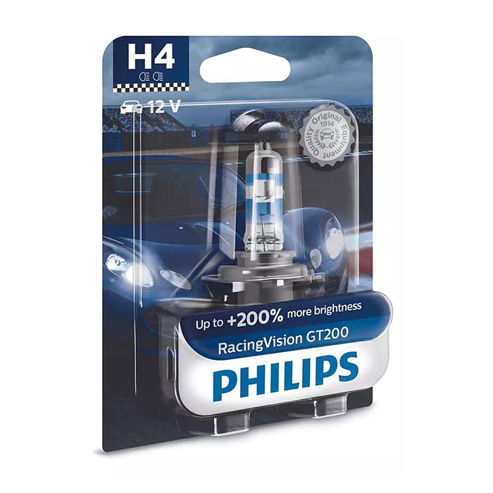 H4 55W 12V RacingVision GT200 autopære, 1 stk. - Philips