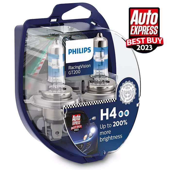 Autopærer H4 RacingVision GT200 12V 55W Sæt - Philips