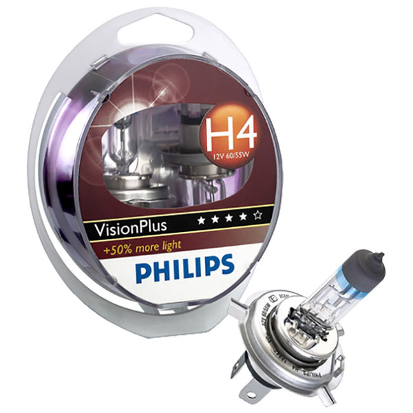 Halogen H4 55W 12V +60% lys, forbedret synlighed, sæt 2 stk - Philips
