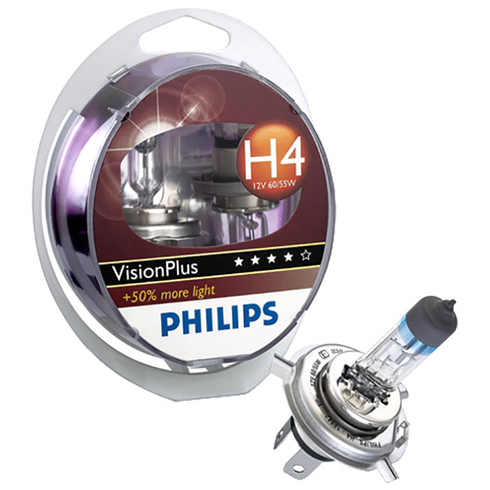 Halogen H4 55W 12V +60% lys, forbedret synlighed, sæt 2 stk - Philips