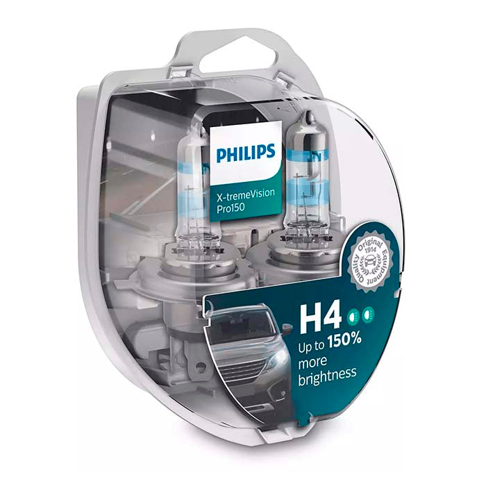 H4 12V 60/55W autopærer 2-pak - X-tremeVision Pro150% forlygelys, Philips
