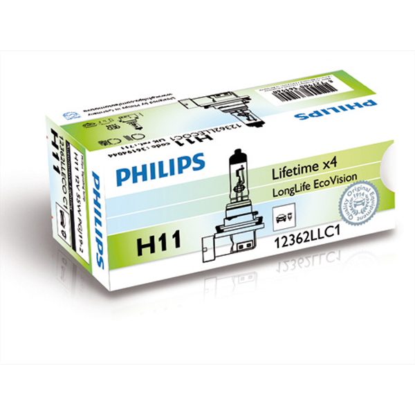 H11 55W 12V halogenpære lang levetid - Philips Longlife EcoVision, 1 stk.