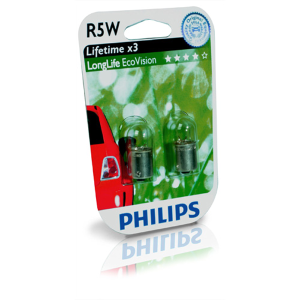Halogenpære R5W 12V lang levetid 2 stk - Philips